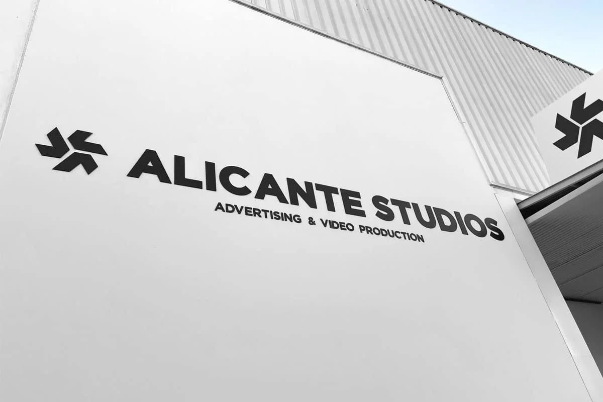 Alicante Studios branding on the studio building